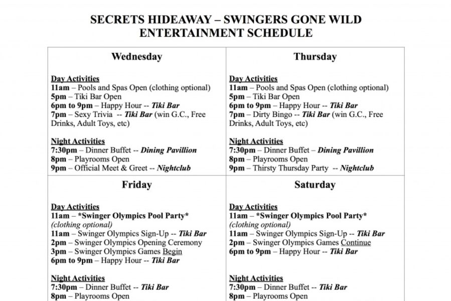 Press Release: Swingers Gone Wild - Aug.31-Sept 5